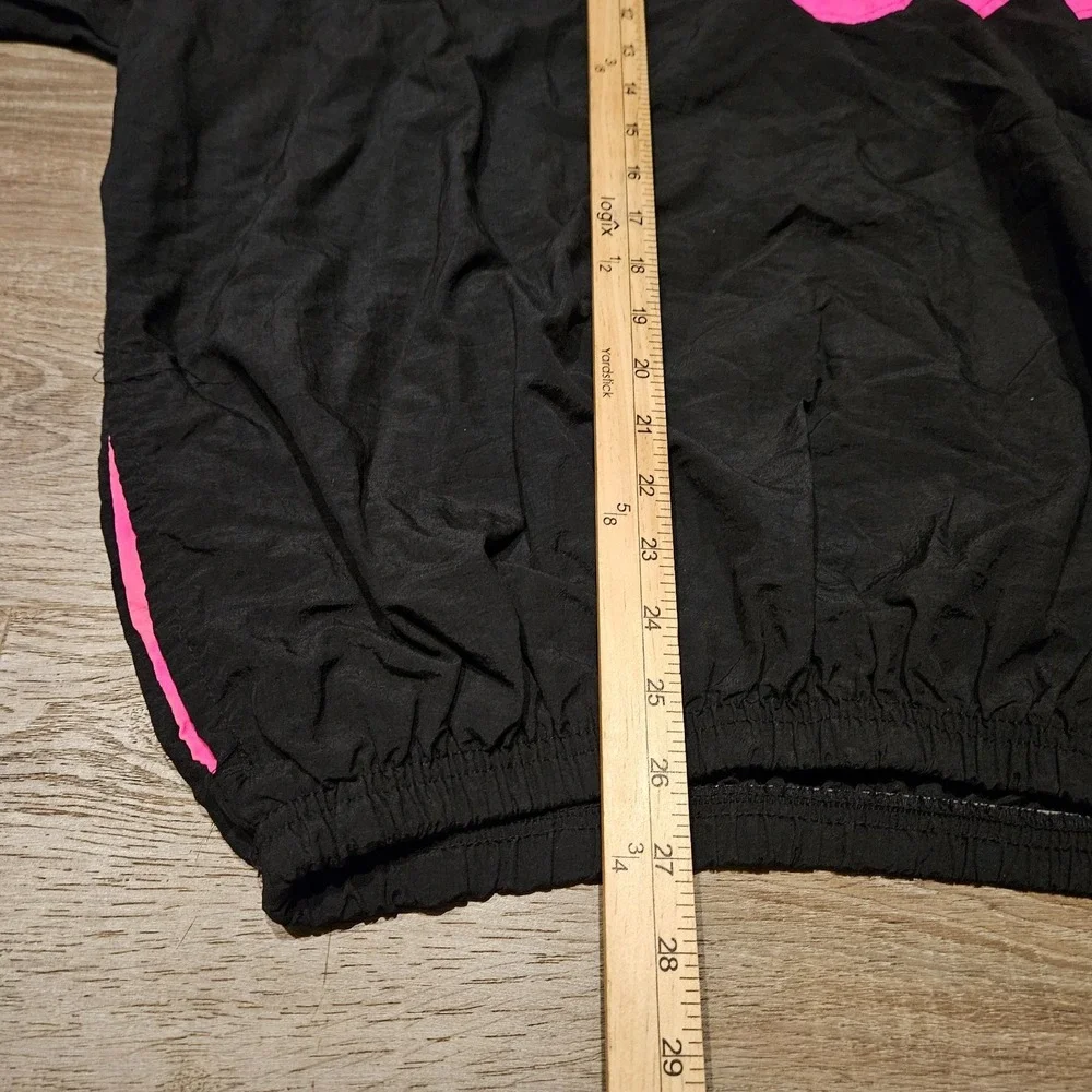 Vintage Surf Style Neon Pink Black Colorblock 1/4 Zip Windbreaker Jacket One Sz - Picture 10 of 14
